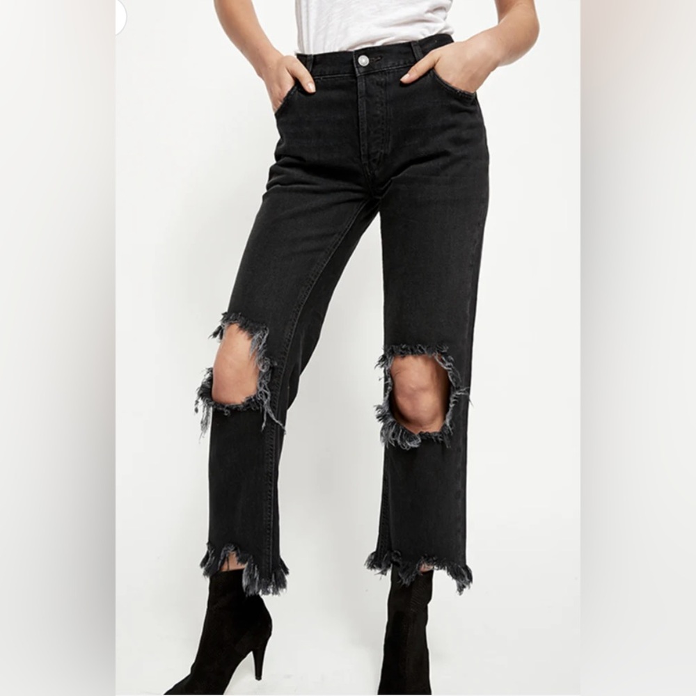 NWT We The Free Women's Black Denim Coin Pocket Distressed Ankle Jeans Size 29